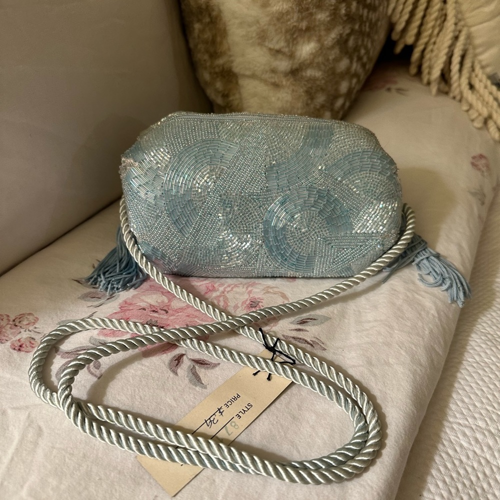 Elegant Blue Beaded Bag